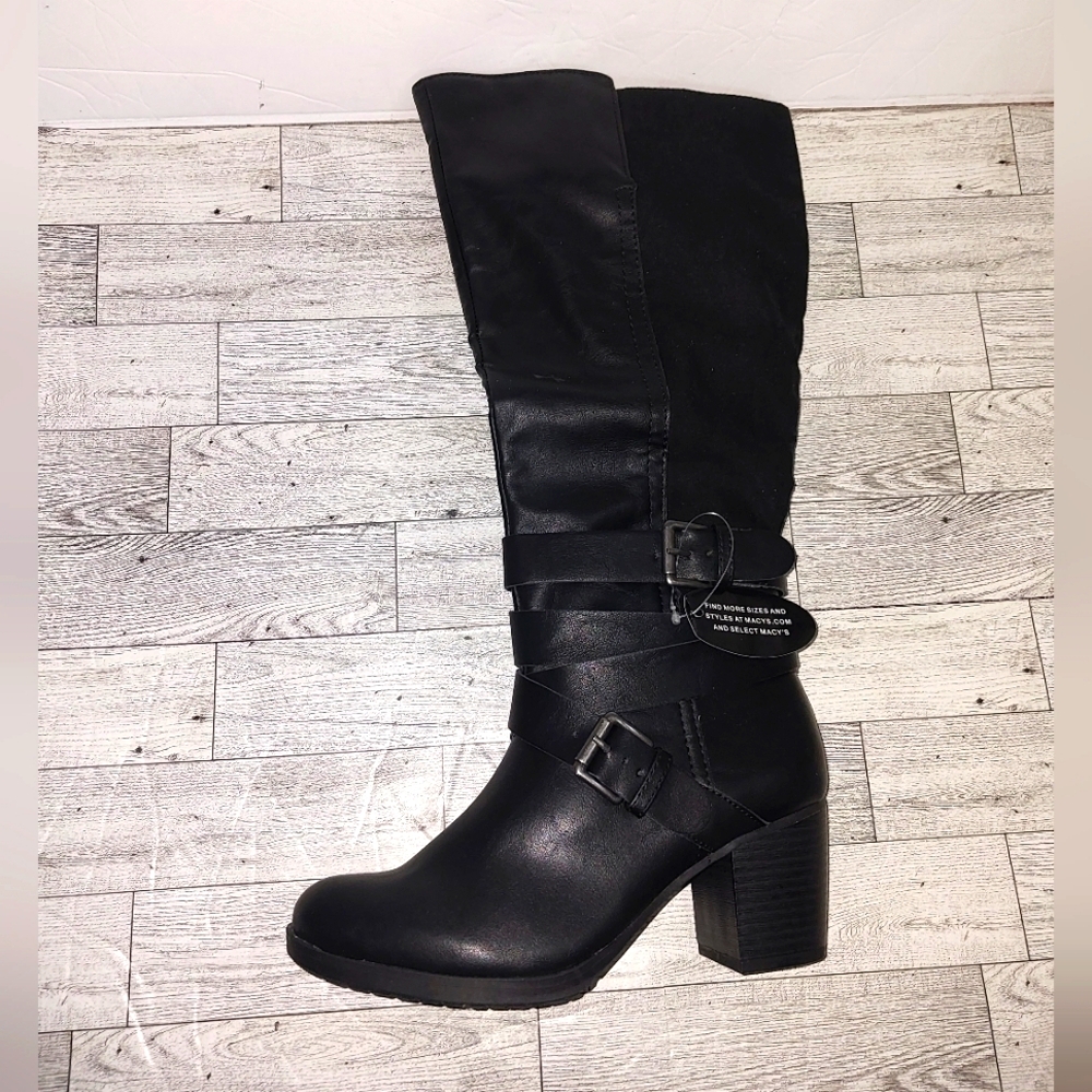 STYLE & COMPANY Womens Black Jomaris Round Toe Block Heel Riding Boot  M